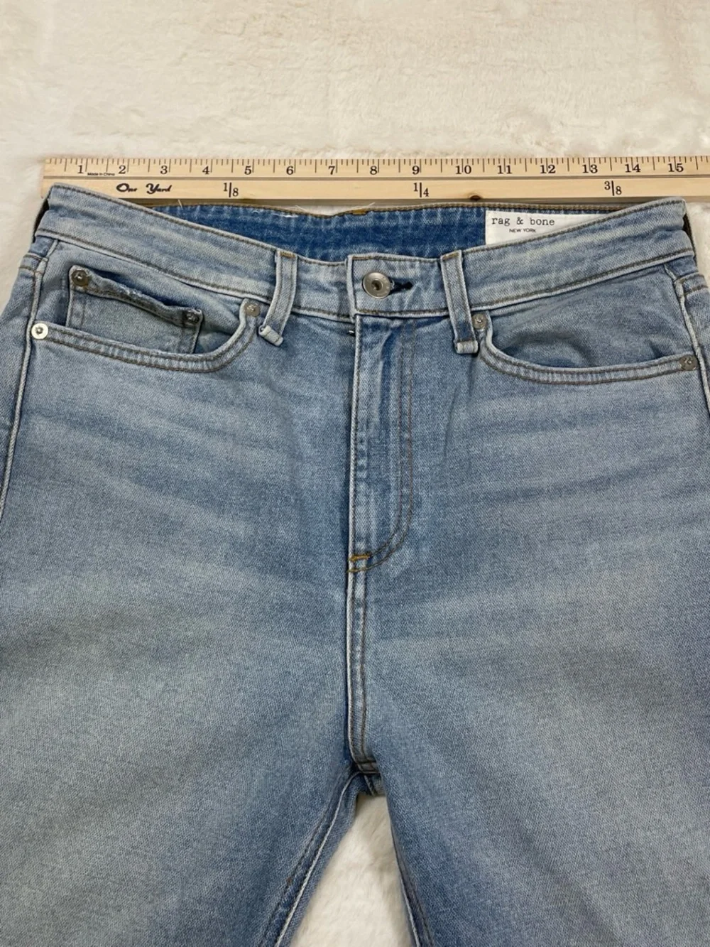 rag & bone Light Blue Flare Jeans with Distressed Knee